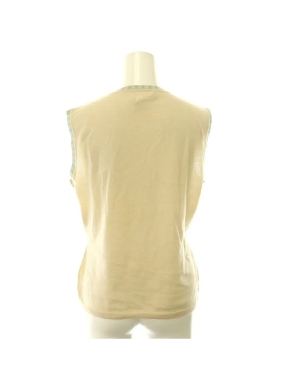 Chanel Summer Knit Sleeveless Cashmere CC Logo Bicolor 42 Beige BB Sweater